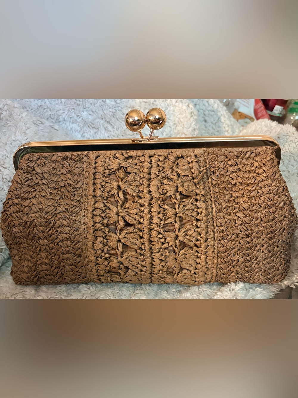 A New Day Brown Rafia Clutch
